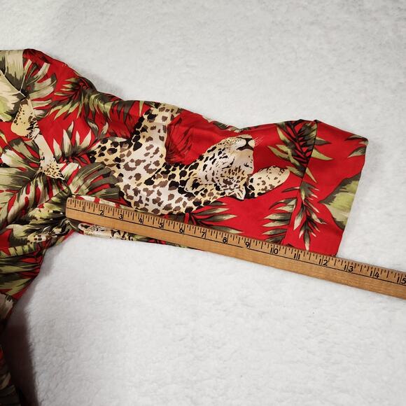 Vintage Silkland Jacket Red Jungle Cheetah Sz Large 3/4 Sleeve Art to Wear Bold - Picture 8 of 11